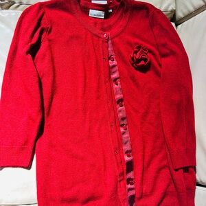 Red Cardigan with Floral Accent